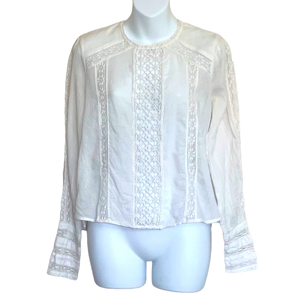 Free People Cotton Lace Crochet Long Sleeve Boho Top, Sz S